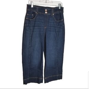 Chico's 1P Pull On Wide Leg Crop Jeans Medium Petite 8/10 Blue Denim Stretch